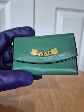 Mini Key Holder Dark Green Faux Leather Wallet